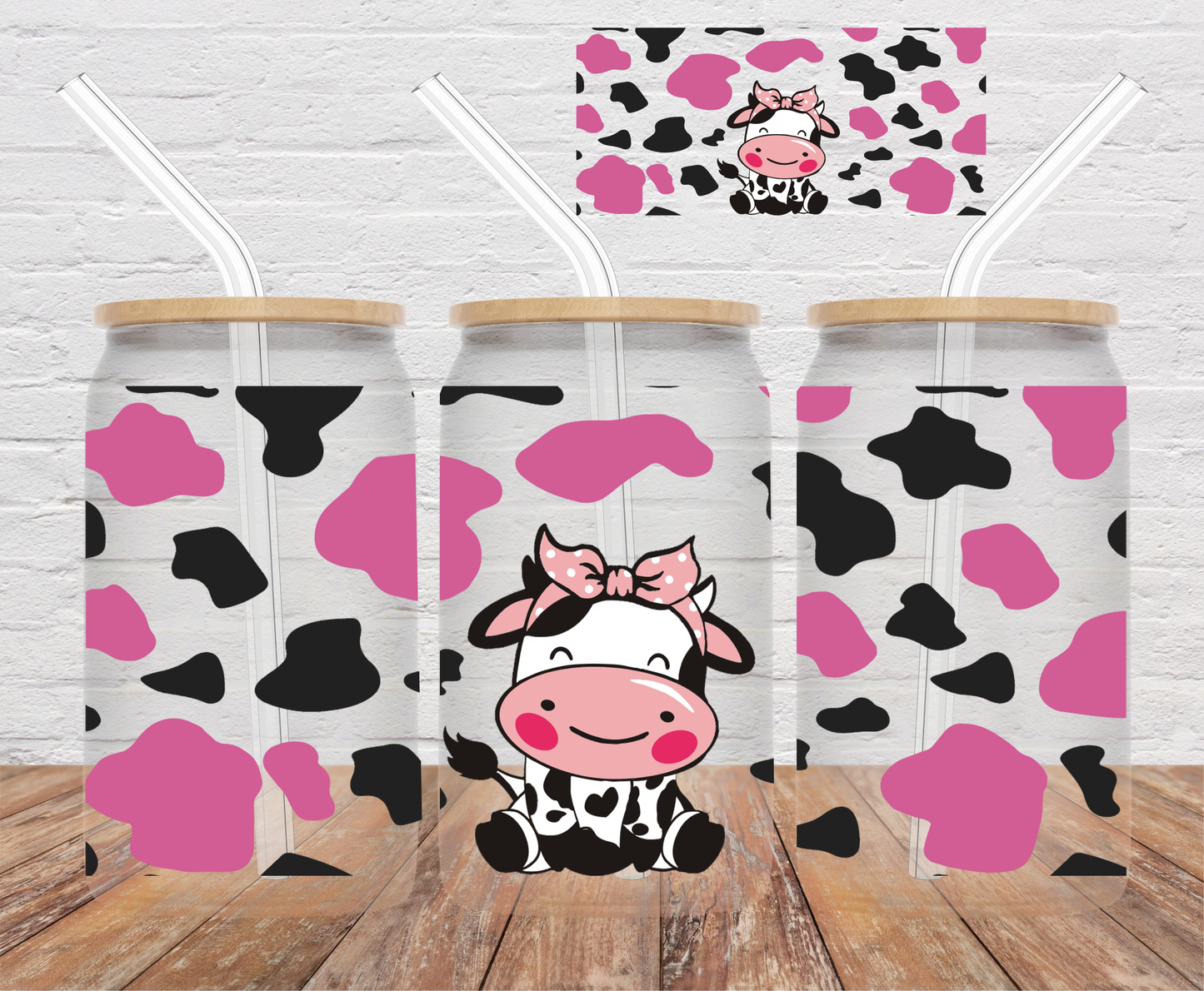 Baby Cow With Pink & Black Spots- 16oz Cup Wrap