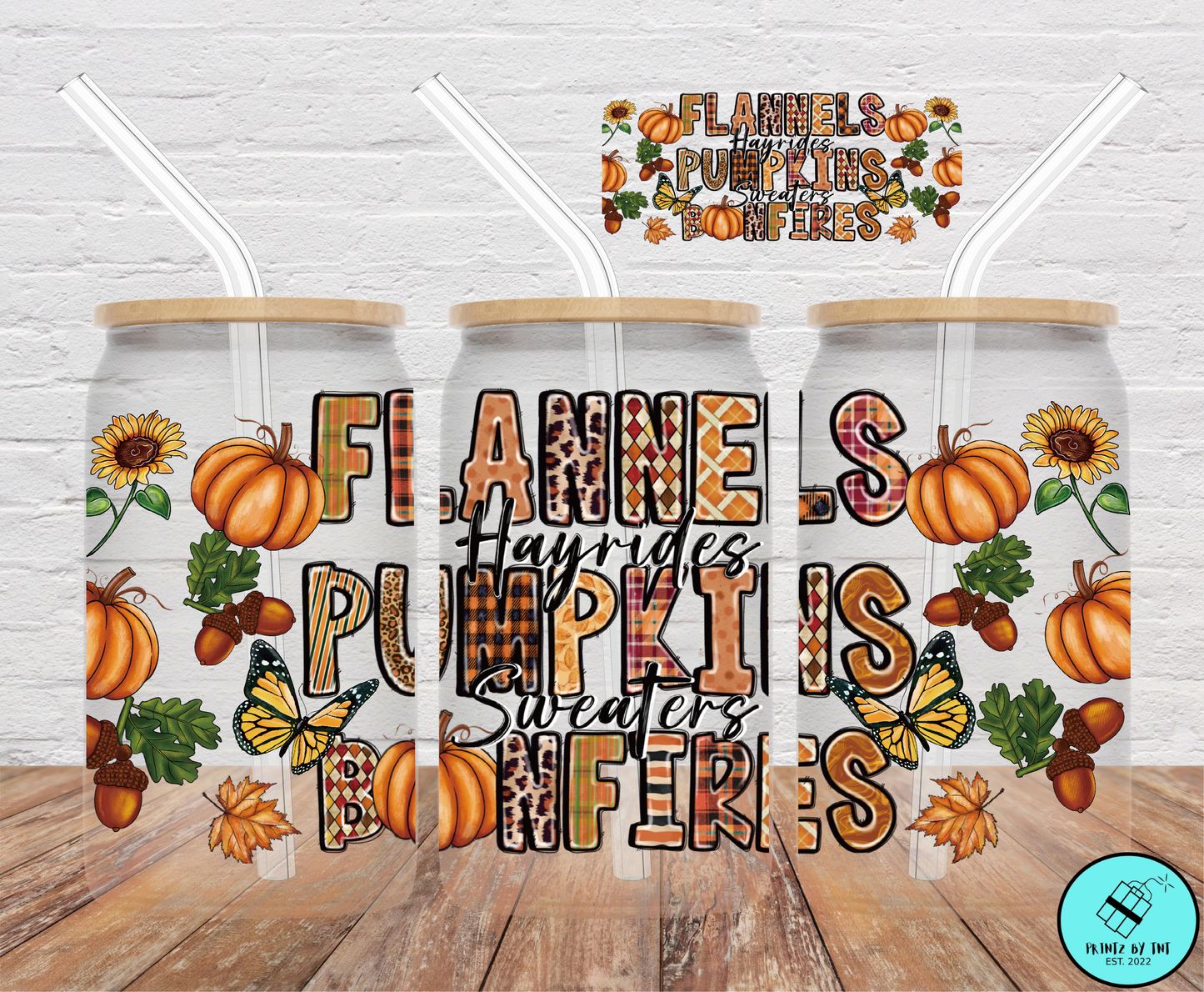 Flannels, Hayrides, Pumpkins, Sweaters, Bonfires- 16oz Cup Wrap