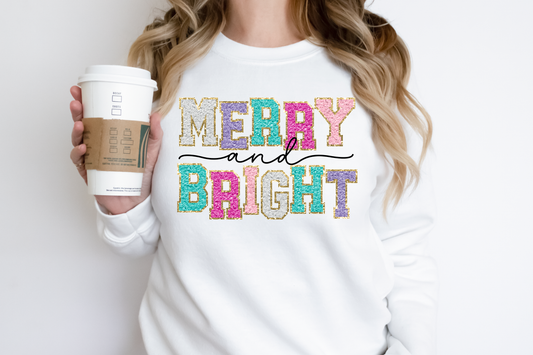 Merry and Bright- Faux Glitter- DTF Transfer