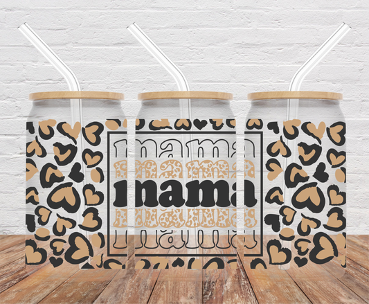 Mama Leopard Hearts- 16oz Cup Wrap